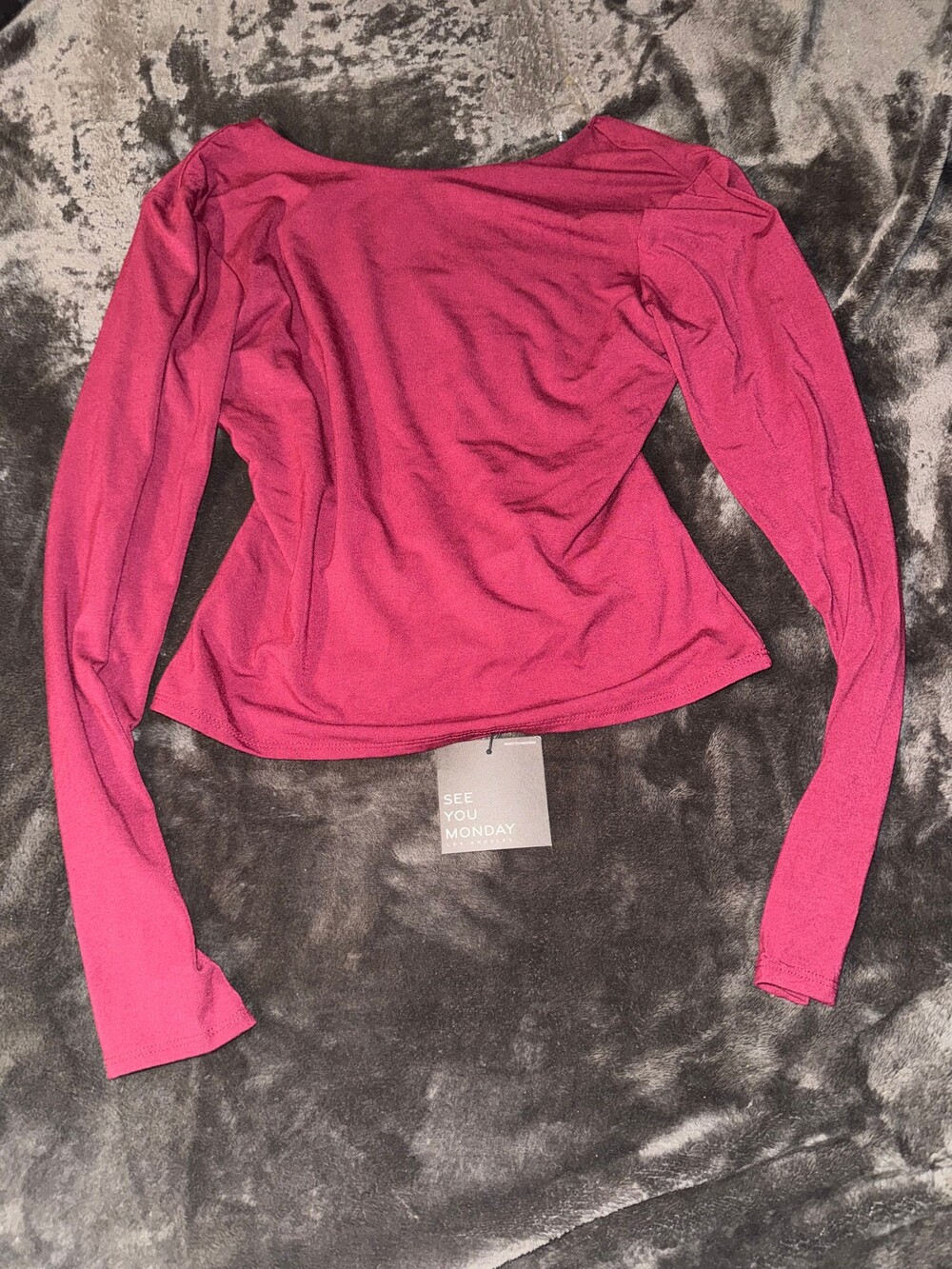 See You Monday XL Long Sleeve Top Deep Pink Rayon Spandex Stretch